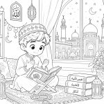 طرح رنگ‌آمیزی مذهبی کودک | مسجد ایرانی و قرآن