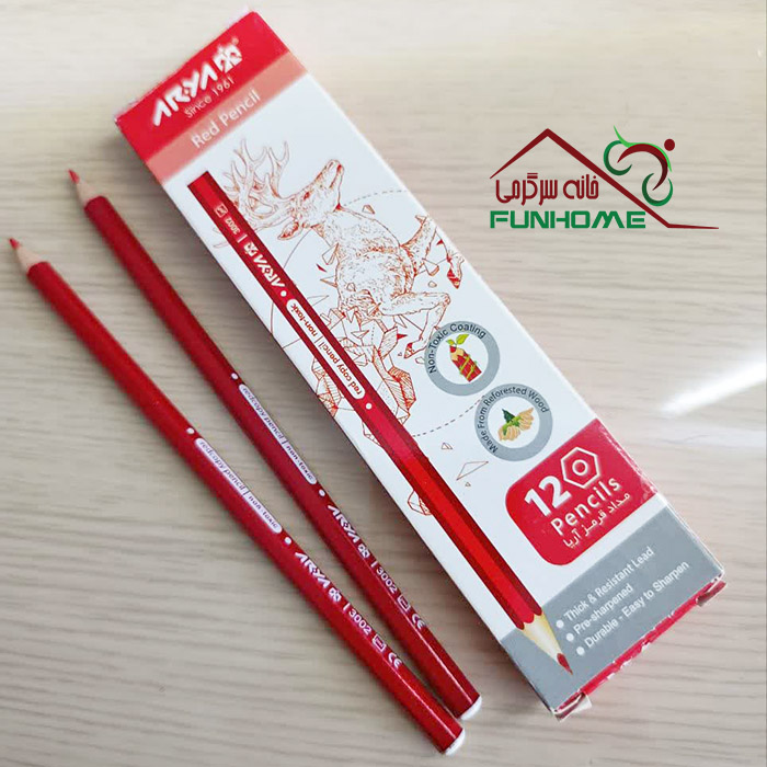مداد قرمز آریا مدل Red Pencil – بسته ۱۲ عددی